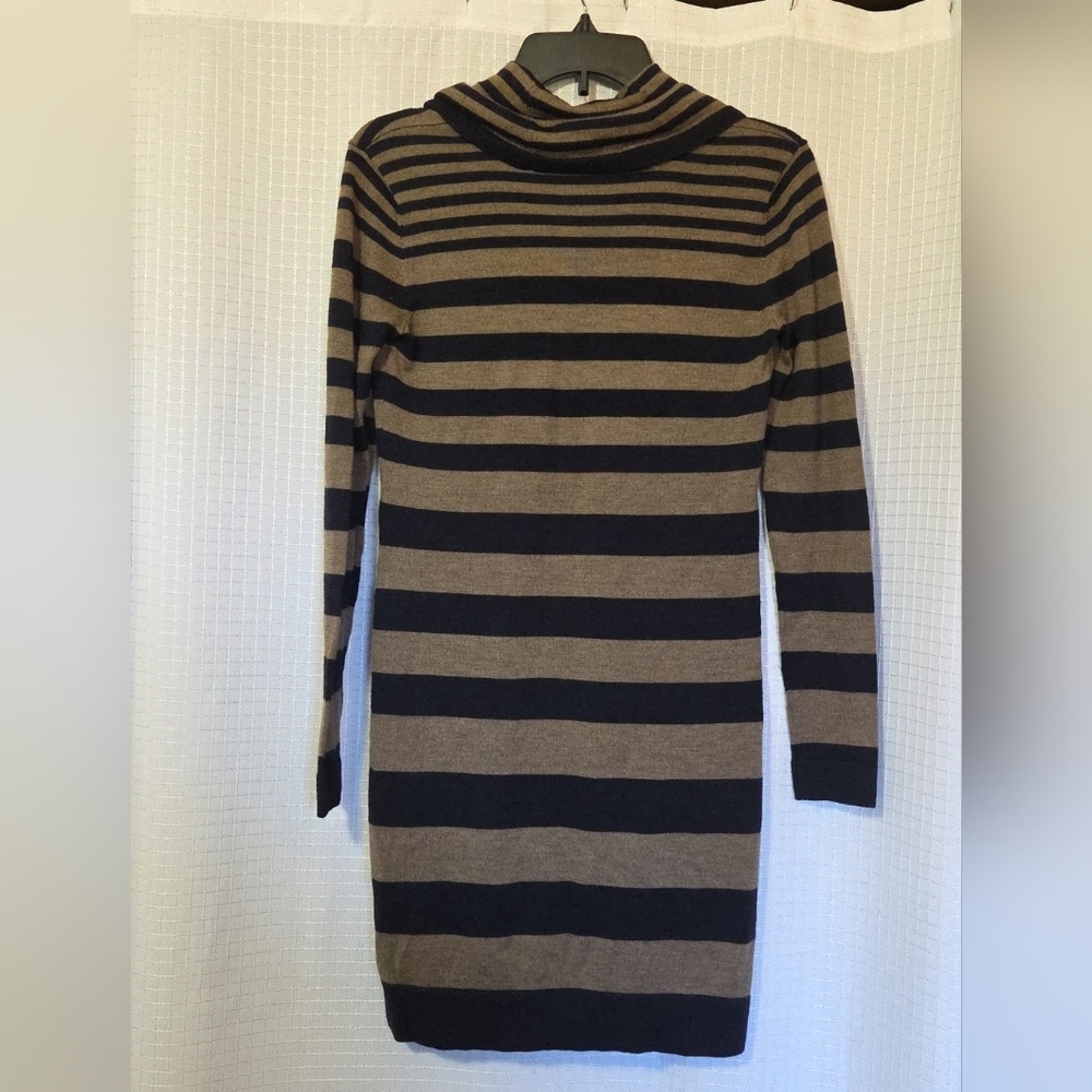 Ann Taylor Loft Merino Wool Blend Cowl Neck Sweater Dress Size S Navy And Brown - Picture 3 of 8